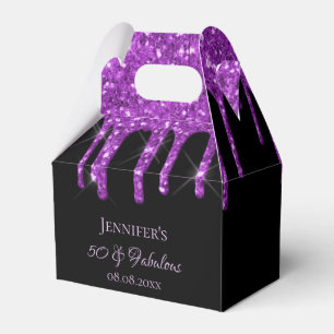 Fabulous birthday black purple glitter monogram favor box