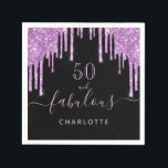 Fabulous birthday black purple glitter sparkle napkin<br><div class="desc">A trendy and glamourous 50th (or any age) birthday napkin. A classic black background decorated with purple coloured faux glitter drips, paint dripping look. With the text: 50 and fabulous. Personalize and add a name. Light purple coloured text. The word Fabulous is written with a modern hand lettered style script...</div>