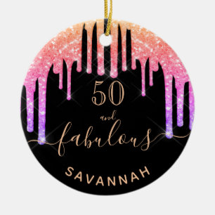 Fabulous birthday black rainbow glitter sparkle ceramic ornament