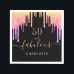 Fabulous birthday black rainbow glitter sparkle napkin<br><div class="desc">A trendy and glamourous 50th (or any age) birthday napkin. A classic black background decorated with rainbow coloured faux glitter drips, paint dripping look in purple, pink and rose gold. With the text: 50 and fabulous. Personalize and add a name. Golden coloured text. The word Fabulous is written with a...</div>