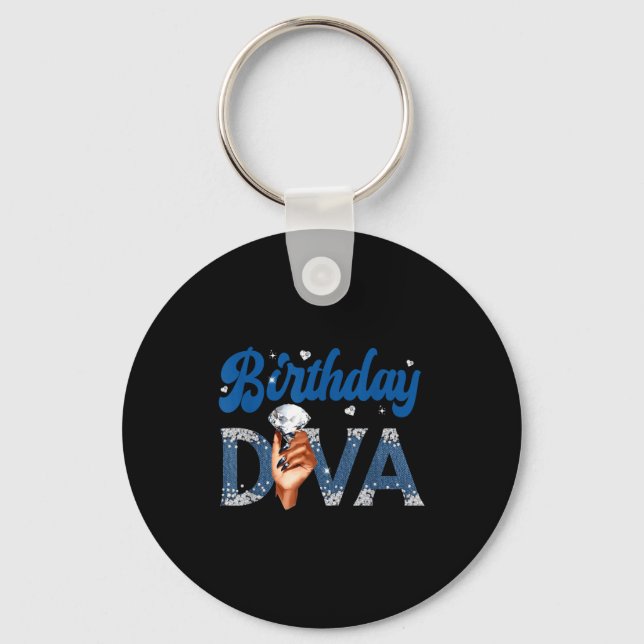 Fabulous Birthday Diva Denim And Diamonds Party De Keychain (Front)