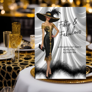 Fabulous Birthday Glamorous Woman Black Gold Invitation