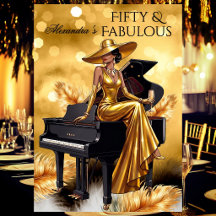 Fabulous Birthday Gold Champagne Piano Black