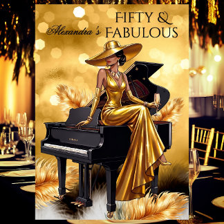 Fabulous Birthday Gold Champagne Piano Black Invitation