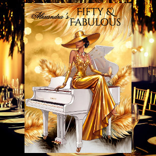 Fabulous Birthday Gold Champagne White Piano Invitation