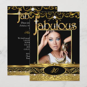 Fabulous Birthday Party Black Gold Floral Photo A Invitation