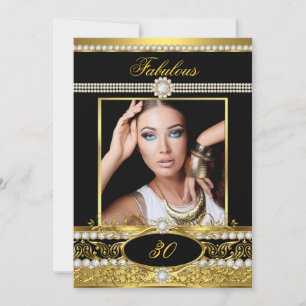Fabulous Birthday Party Black Gold Glam Photo Invitation