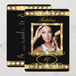 Fabulous Birthday Party Pearl Black Gold Photo 2 Invitation