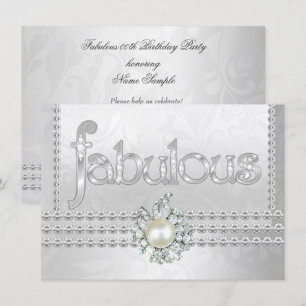 Fabulous Birthday Party Silver White Diamond Pearl Invitation