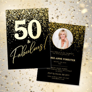 Fabulous Birthday Photo Gold Foil Invitation