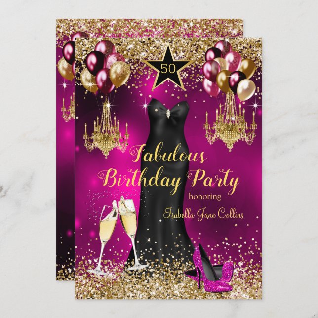 Fabulous Birthday pink Celebration Star heels Invitation (Front/Back)