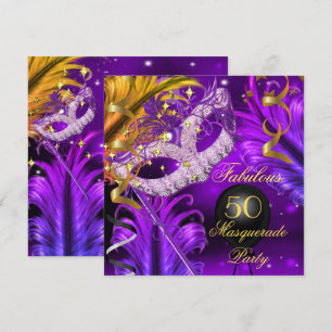 Fabulous Birthday Purple Gold Masquerade Party 2 Invitation