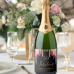 Fabulous birthday rainbow glitter black sparkle sparkling wine label<br><div class="desc">A trendy and elegant 50th (or any age) birthday wine label. A classic black background decorated with rainbow coloured faux gold glitter drips, paint dripping look in purple, pink and rose gold. With the text: 50 and fabulous. Personalize and add a name and a date. Date of birth or the...</div>