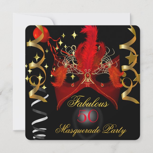 Fabulous Birthday Red Gold Black Masquerade Party Invitation (Front)