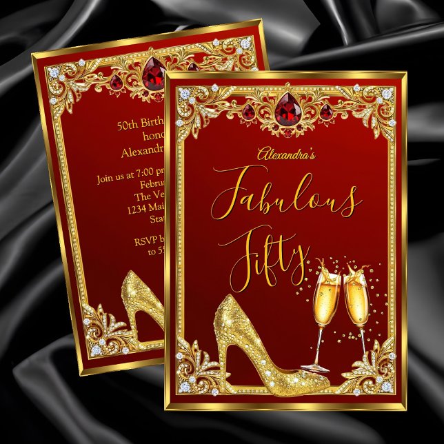 Fabulous Birthday Red Gold High Heel Champagne Invitation (Creator Uploaded)