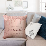 Fabulous birthday rose gold glitter pink modern throw pillow<br><div class="desc">A trendy and glamourous 50th (or any age) birthday gift. A girly rose gold coloured background decorated with rose gold and pink faux glitter drips, paint dripping look. With the text: 50 and fabulous. Personalize and add a name and date. Dark rose gold coloured text. The name is written with...</div>