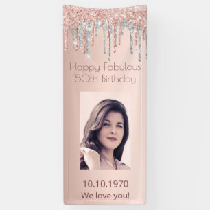 Fabulous birthday rose gold photo glitter silver banner