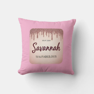 Fabulous birthday rose gold pink drips throw pillow