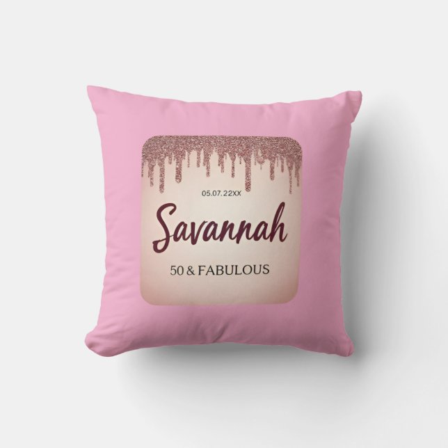 Fabulous birthday rose gold pink drips throw pillow (Front)