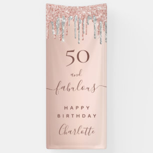 Fabulous birthday rose gold pink silver banner