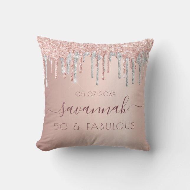 Fabulous birthday rose gold pink silver throw pillow (Front)
