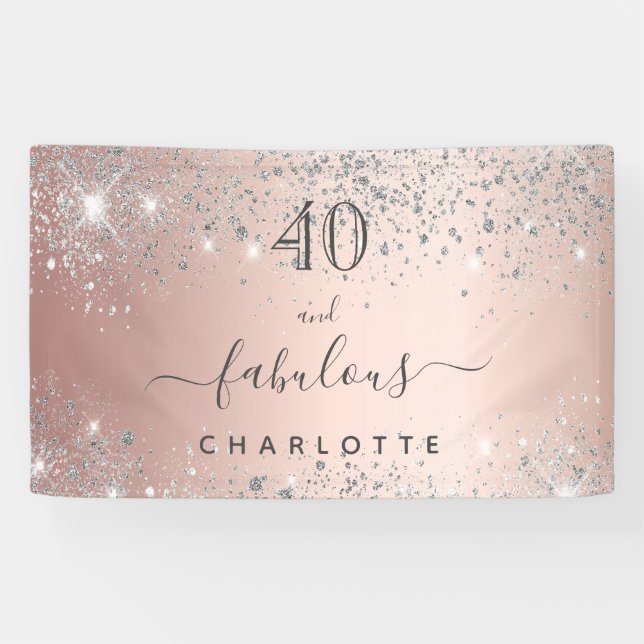 Fabulous birthday rose gold silver glitter dust banner (Horizontal)