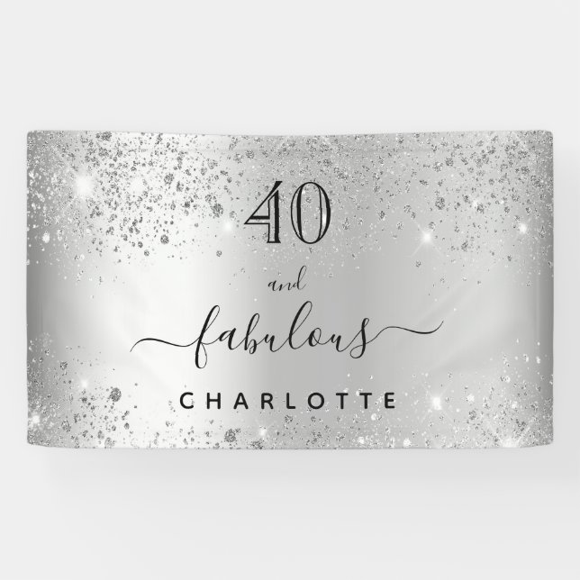 Fabulous birthday silver glitter dust name banner (Horizontal)