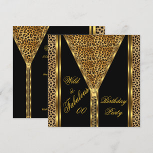 Fabulous Birthday Zipper Gold Wild Leopard Invitation