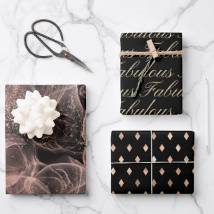 Fabulous Black Gold Dusty Rose Abstract Pattern Wrapping Paper Sheet