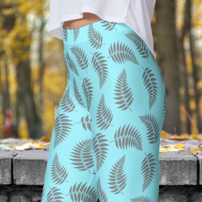 Fabulous Cadet Blue Fern Pattern Leggings (Cadet Blue Fern Pattern Leggings)