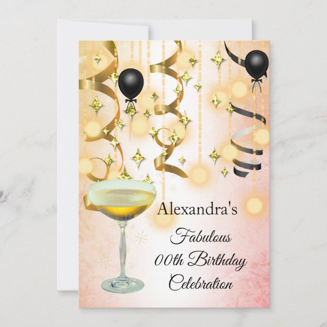 Fabulous Champagne Gold Pink Lights Party Invite (Front)