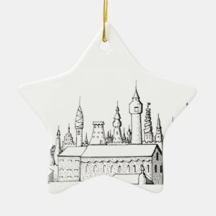 fabulous city . artwork . black and white ceramic ornament