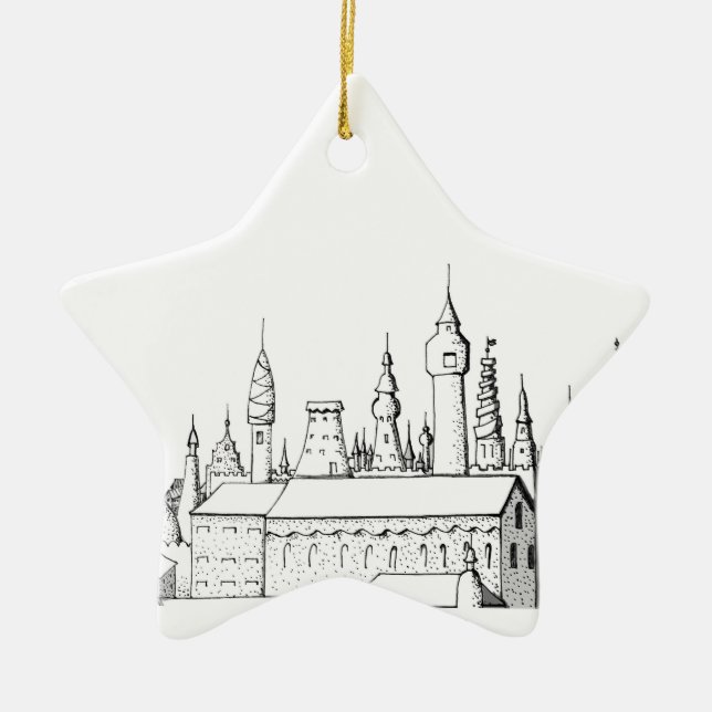 fabulous city . artwork . black and white ceramic ornament (Front)