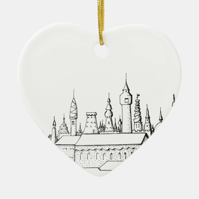 fabulous city . artwork . black and white ceramic ornament (Front)