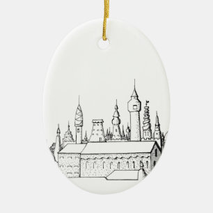 fabulous city . artwork . black and white ceramic ornament