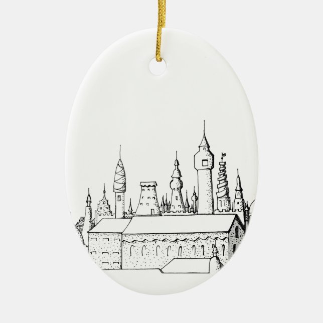 fabulous city . artwork . black and white ceramic ornament (Front)