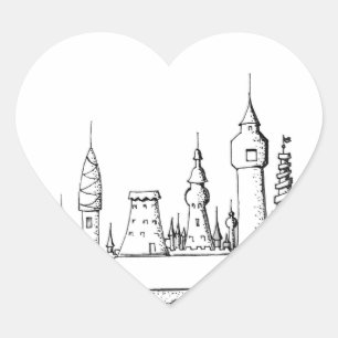 fabulous city . artwork . black and white heart sticker
