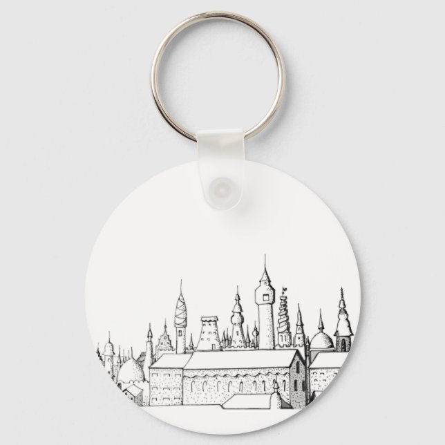 fabulous city . artwork . black and white keychain (Front)
