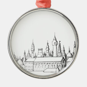 fabulous city . artwork . black and white metal ornament