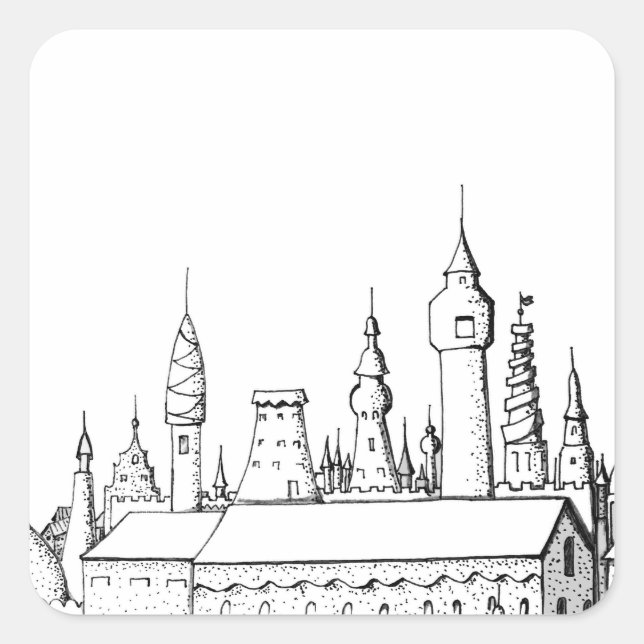 fabulous city . artwork . black and white square sticker (Front)