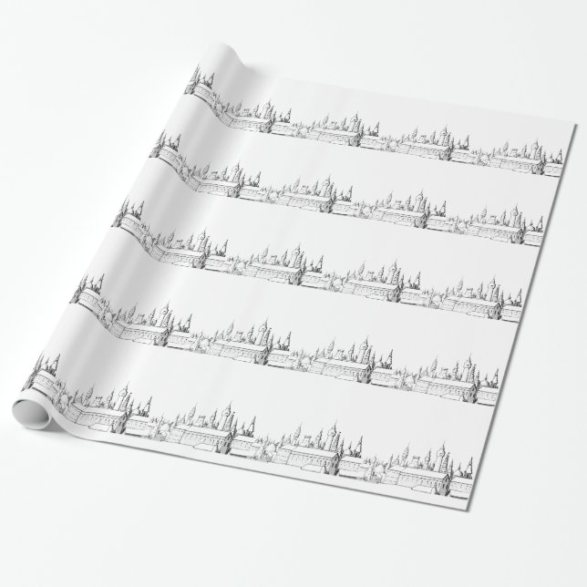 fabulous city . artwork . black and white wrapping paper (Unrolled)