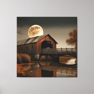 Fabulous Covered Bridge and Moon Canvas Art