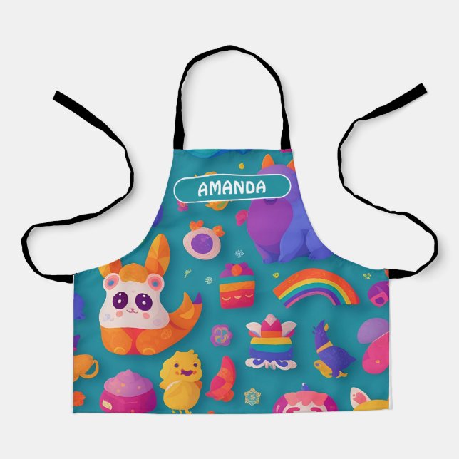 Fabulous Creatures Rainbow Personalized Pattern Apron (Front)