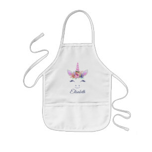 Fabulous Cute Unicorn Flowers Face 2 Kids Apron
