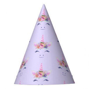 Fabulous Cute Unicorn Flowers Face 2 Party Hat