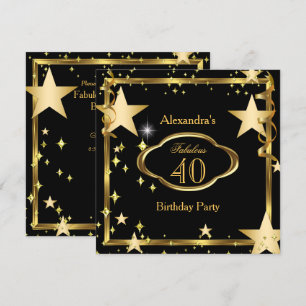 Fabulous Elegant Black Gold Stars Birthday Party Invitation