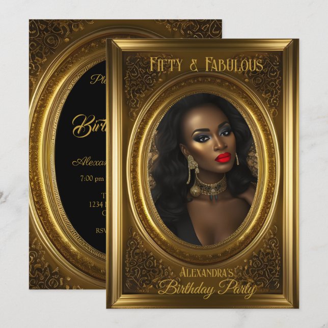 Fabulous Elegant Photo Birthday Party Old Gold Invitation (Front/Back)