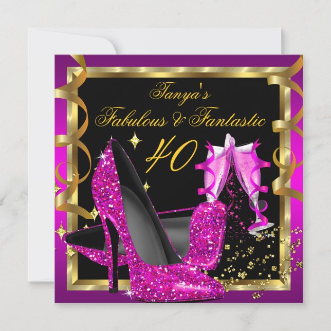 Fabulous Fantastic Modern Pink Black Gold Invitation (Front)