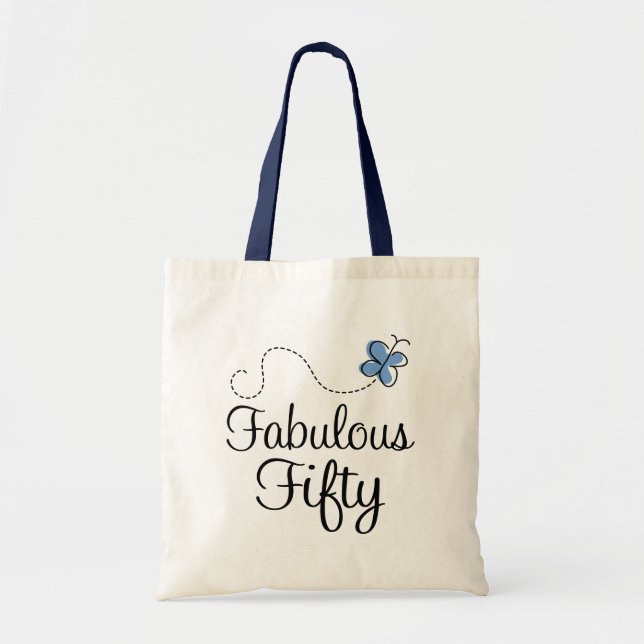 Fabulous Fifty Blue Butterfly Birthday Gift Tote Bag (Front)