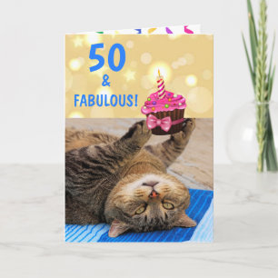 Fabulous Fifty Cat Birthday Card